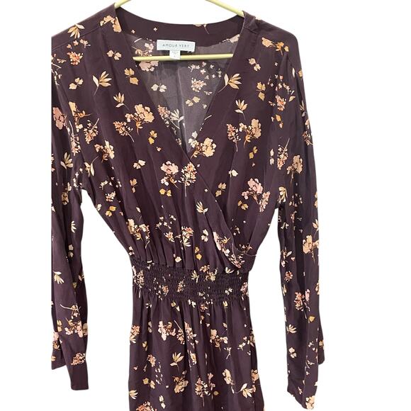 AMOUR VERT Silk Dress – Floral Wrap, Long Sleeve, Size L – EUC - Picture 4 of 6